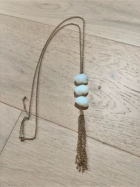 Gold-Tone Tassel Necklace with White Faceted Beads